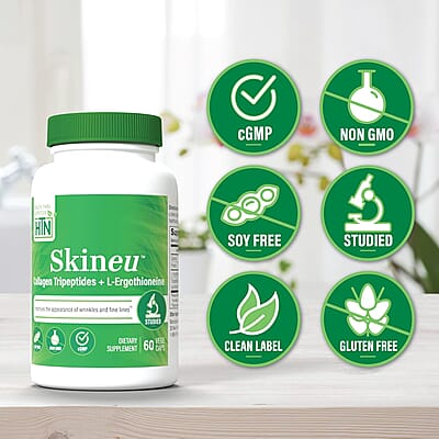 Health Thru Nutrition Skineu™ Collagen Tripeptide and EGT L-Ergothioneine (60 Vegecaps)