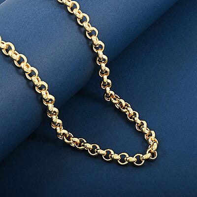 Italian La Bella Rolo Chain Necklace in 14K Yellow Gold Over Sterling Silver 22 Inches 24.25 Grams
