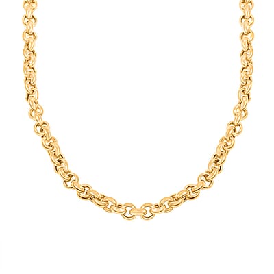 Italian La Bella Rolo Chain Necklace in 14K Yellow Gold Over Sterling Silver 22 Inches 24.25 Grams