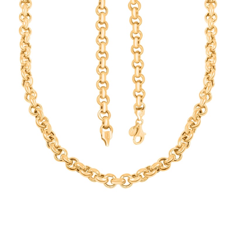 Italian La Bella Rolo Chain Necklace in 14K Yellow Gold Over Sterling Silver 22 Inches 24.25 Grams