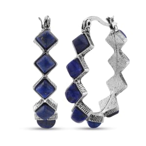 Lapis Lazuli 20.00 ctw Hoop Earrings in Silvertone 