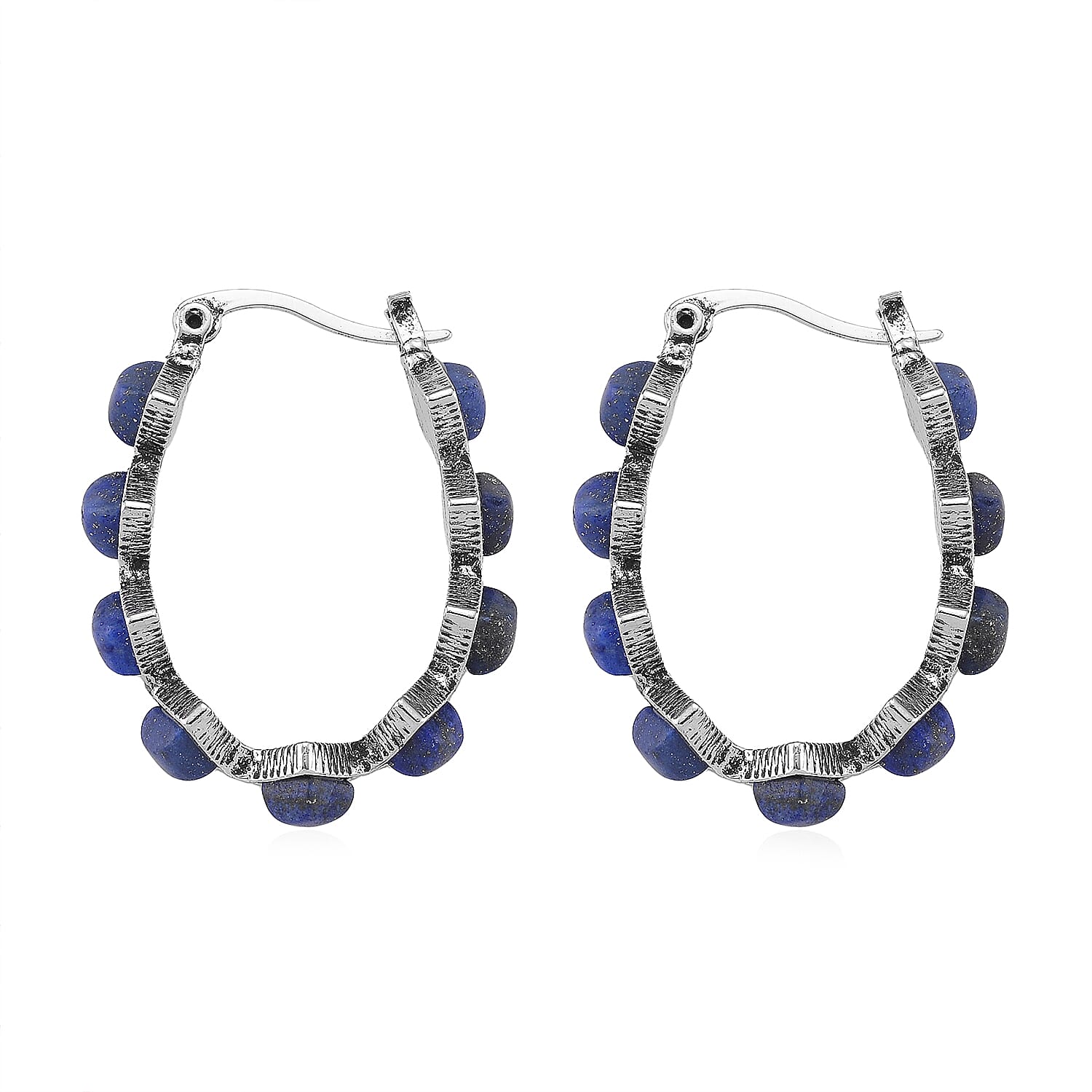 Lapis Lazuli 20.00 ctw Hoop Earrings in Silvertone 