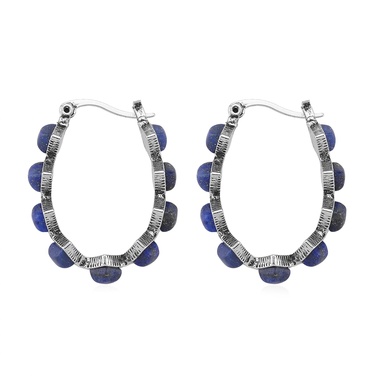 Lapis Lazuli 20.00 ctw Hoop Earrings in Silvertone  image number 3