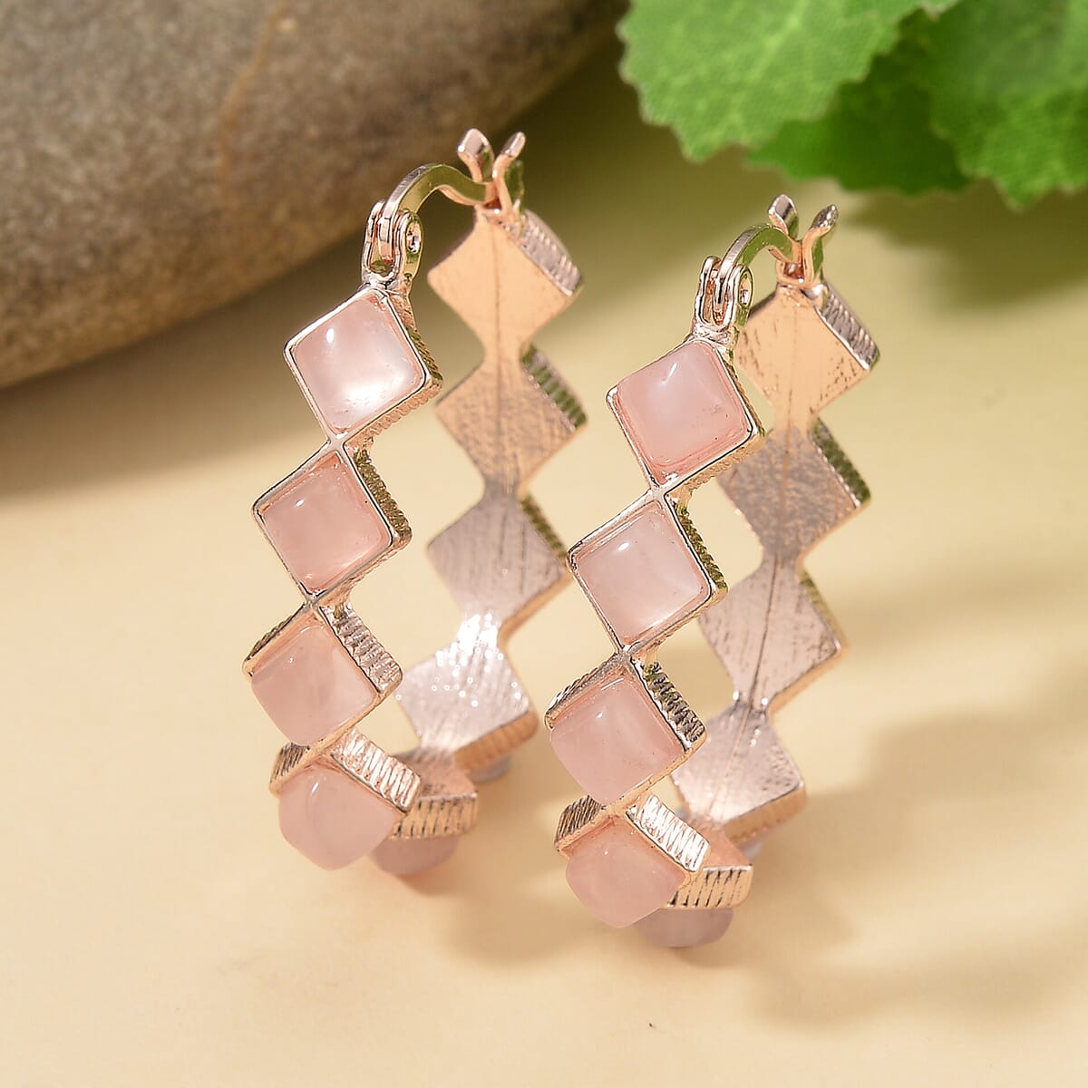 Galiea Rose Quartz 20.00 ctw Hoop Earrings in Rosetone  image number 1