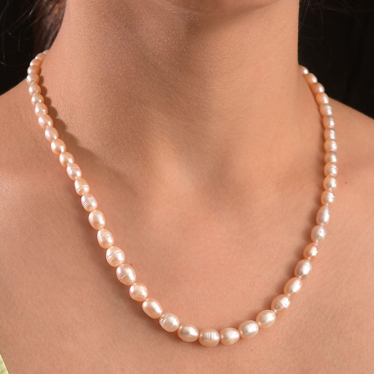 Freshwater Pearl Rice Shape Necklace in 18K Vermeil Yellow Gold Over Sterling Silver 18 Inches image number 2