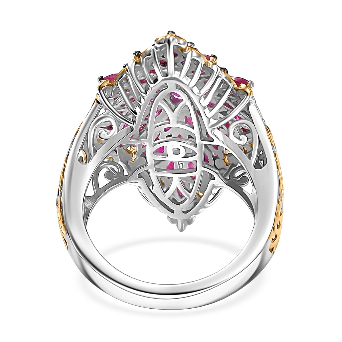 D'Joy Premium Mozambique Ruby 3.80 ctw Victorian Era Ring in 18K Vermeil YG and Rhodium Over Sterling Silver (Size  10.0) image number 4