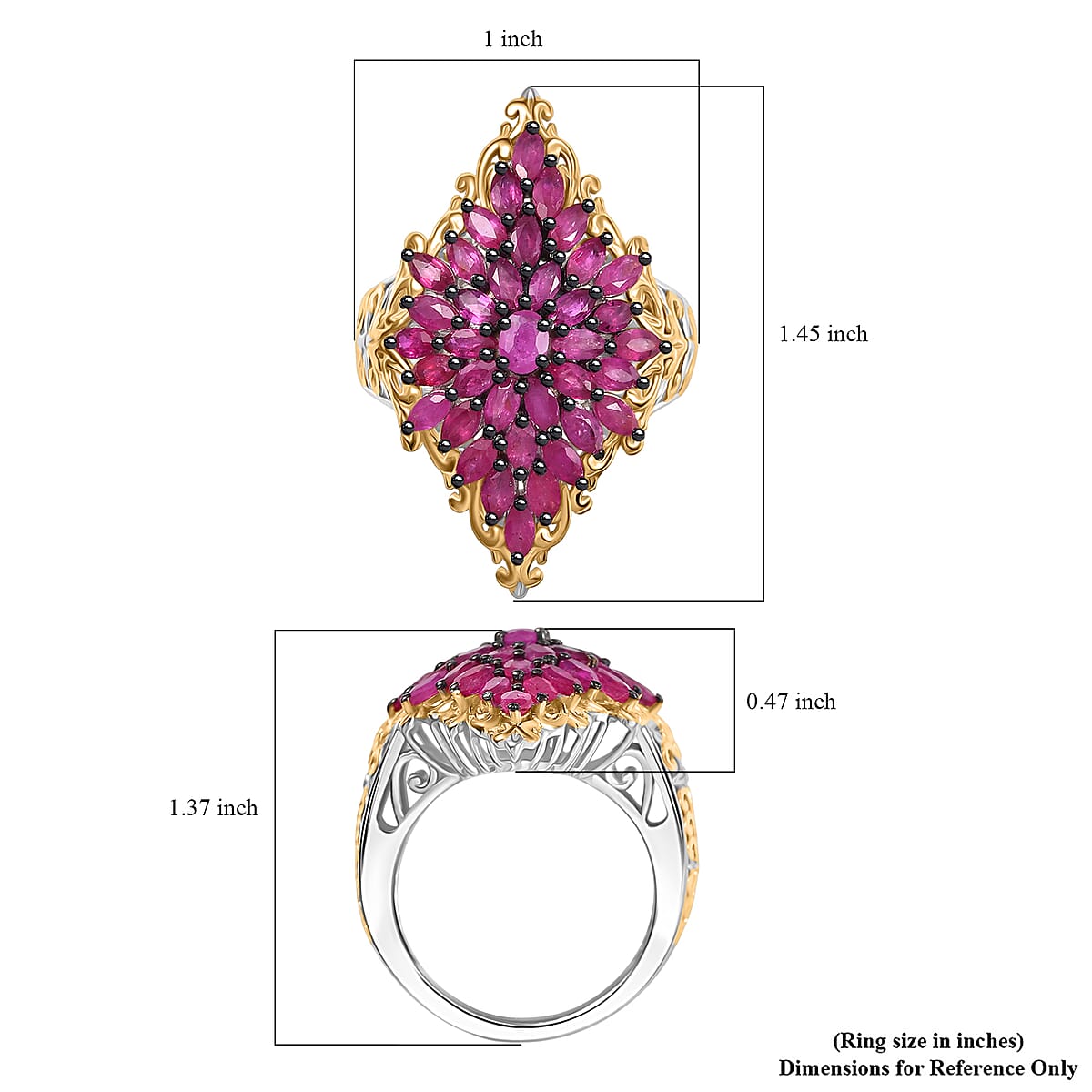 D'Joy Premium Mozambique Ruby 3.80 ctw Victorian Era Ring in 18K Vermeil YG and Rhodium Over Sterling Silver (Size  10.0) image number 5