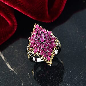 (Do Not Schedule For LS) D'Joy Mozambique Ruby Victorian Era Ring in 18K Vermeil YG and Rhodium Over Sterling Silver 3.80 ctw (Size 6.0)