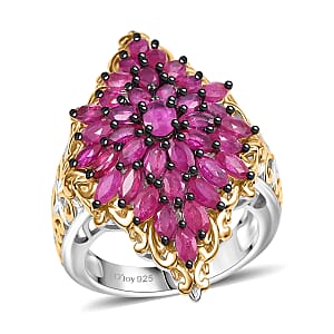 D'Joy Premium Mozambique Ruby 3.80 ctw Victorian Era Ring in 18K Vermeil YG and Rhodium Over Sterling Silver (Size  8.0)