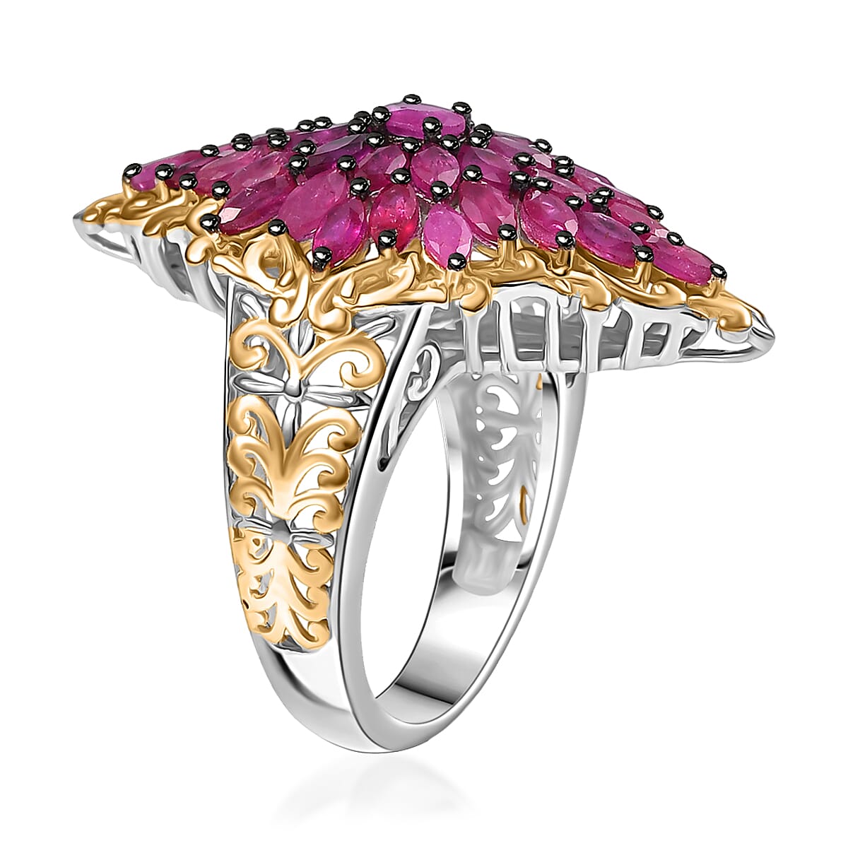 D'Joy Premium Mozambique Ruby 3.80 ctw Victorian Era Ring in 18K Vermeil YG and Rhodium Over Sterling Silver (Size  9.0) image number 3
