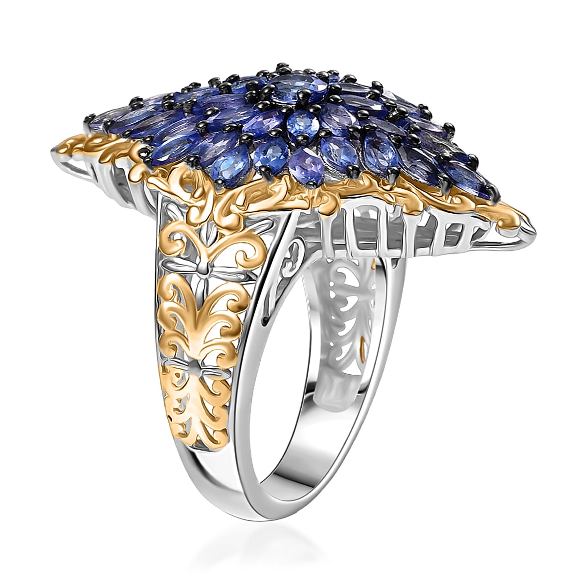 D'Joy Premium Tanzanite 3.70 ctw Victorian Era Ring in 18K Vermeil YG and Rhodium Over Sterling Silver (Size  10.0) image number 3