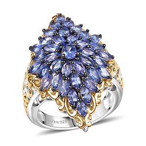 D'Joy Tanzanite Victorian Era Ring in 18K Vermeil YG and Rhodium Over Sterling Silver 3.70 ctw (Size 7.0)