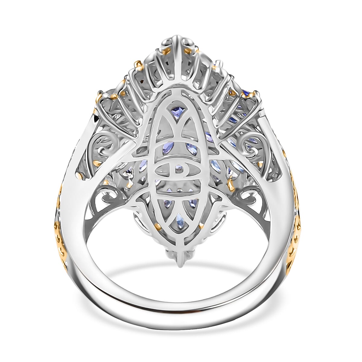 D'Joy Tanzanite Victorian Era Ring in 18K Vermeil YG and Rhodium Over Sterling Silver 3.70 ctw (Size 8.0) image number 4
