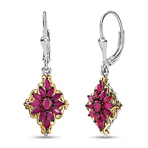 D'Joy Premium Mozambique Ruby 2.90 ctw Lever Back Earrings in 18K Vermeil YG and Platinum Over Sterling Silver