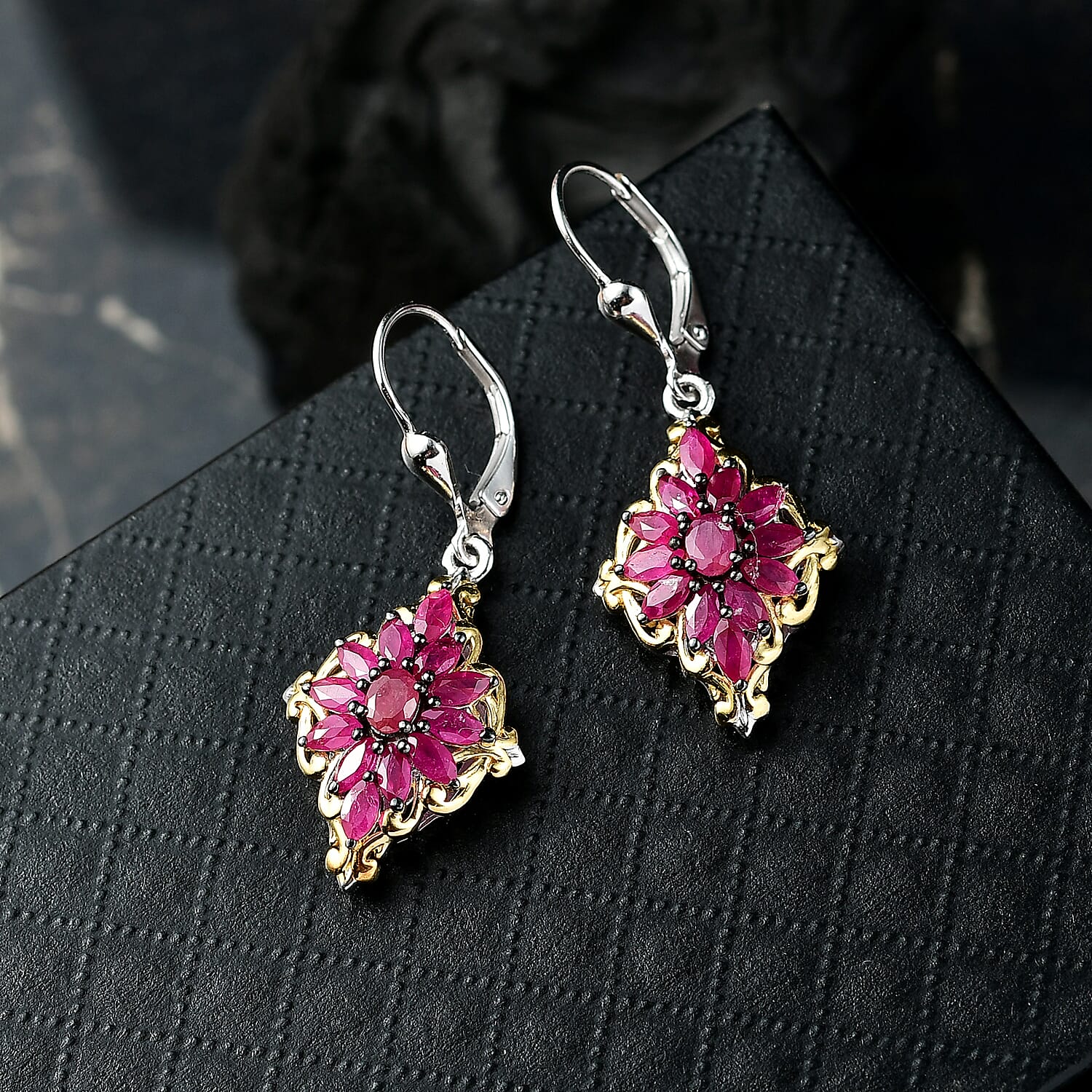 D'Joy Premium Mozambique Ruby 2.90 ctw Victorian Era Earrings in 18K Vermeil YG and Rhodium Over Sterling Silver