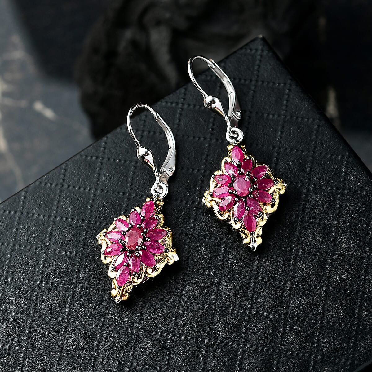 D'Joy Premium Mozambique Ruby 2.90 ctw Lever Back Earrings in 18K Vermeil YG and Platinum Over Sterling Silver image number 1