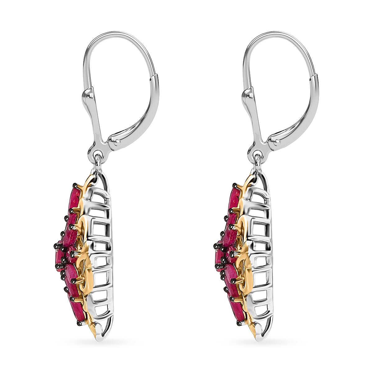 D'Joy Premium Mozambique Ruby 2.90 ctw Victorian Era Earrings in 18K Vermeil YG and Rhodium Over Sterling Silver