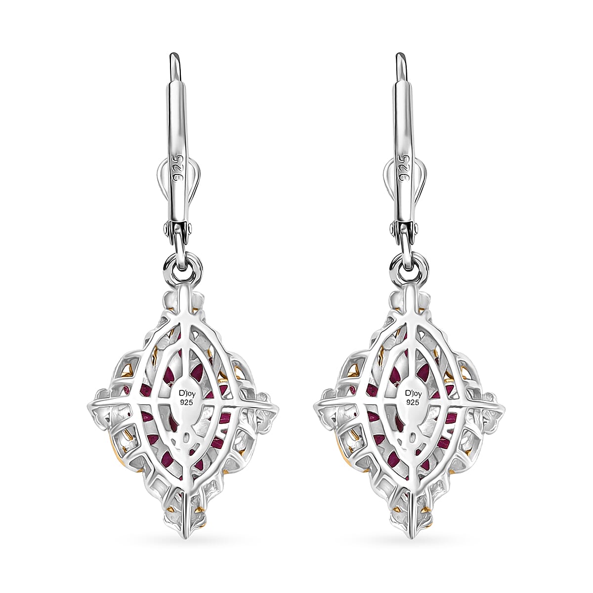 D'Joy Premium Mozambique Ruby 2.90 ctw Victorian Era Earrings in 18K Vermeil YG and Rhodium Over Sterling Silver