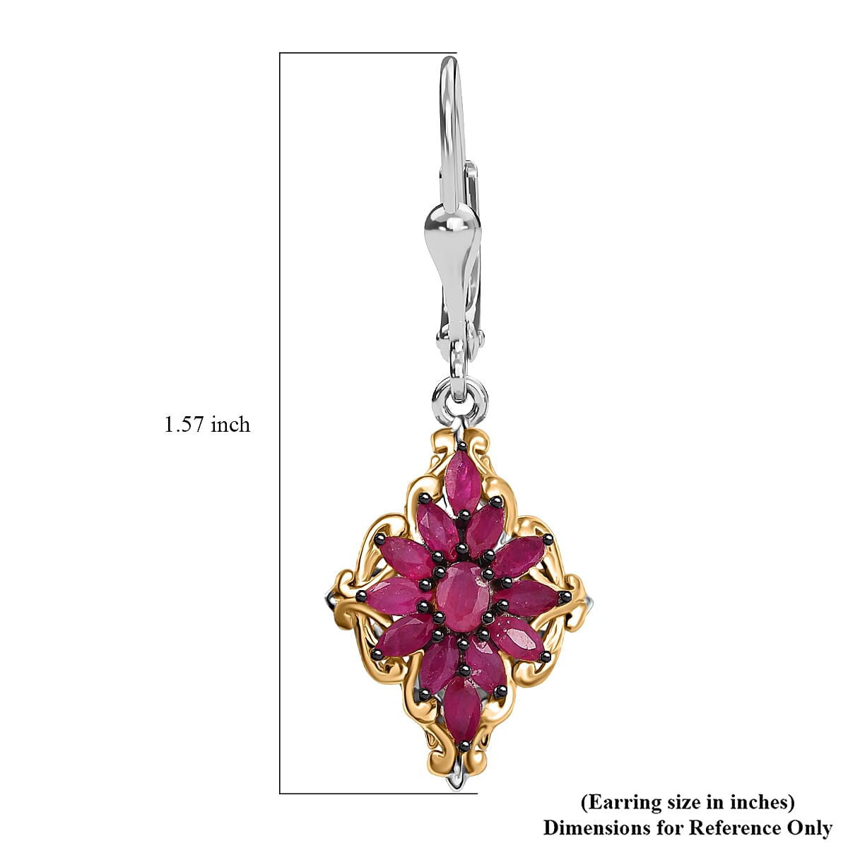 D'Joy Premium Mozambique Ruby 2.90 ctw Lever Back Earrings in 18K Vermeil YG and Platinum Over Sterling Silver image number 5