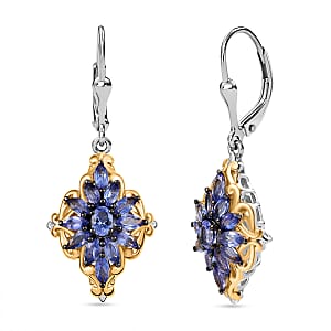 D'Joy Premium Tanzanite 2.70 ctw Cluster Earrings in 18K Vermeil YG and Rhodium Over Sterling Silver