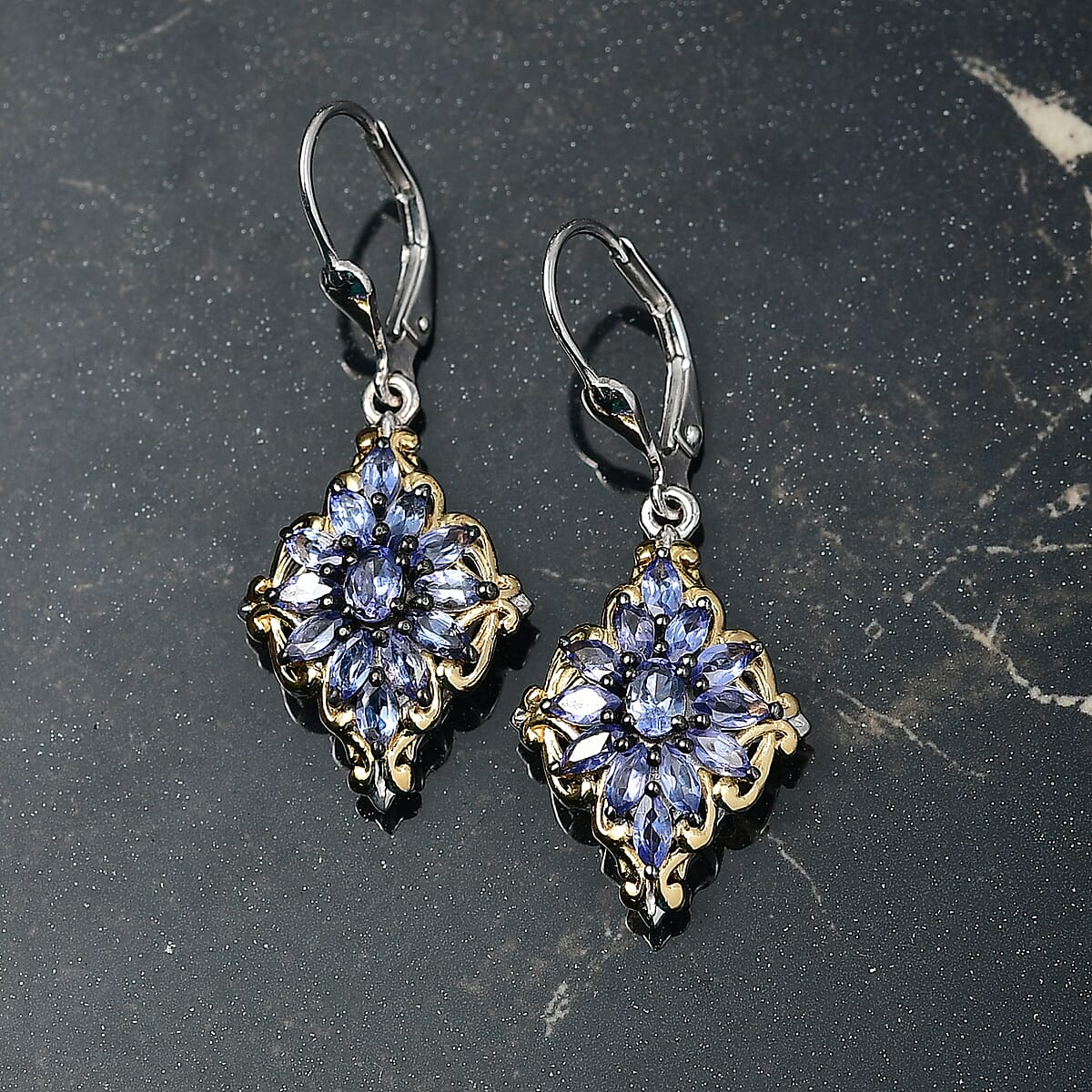 D'Joy Premium Tanzanite 2.70 ctw Cluster Earrings in 18K Vermeil YG and Rhodium Over Sterling Silver image number 1