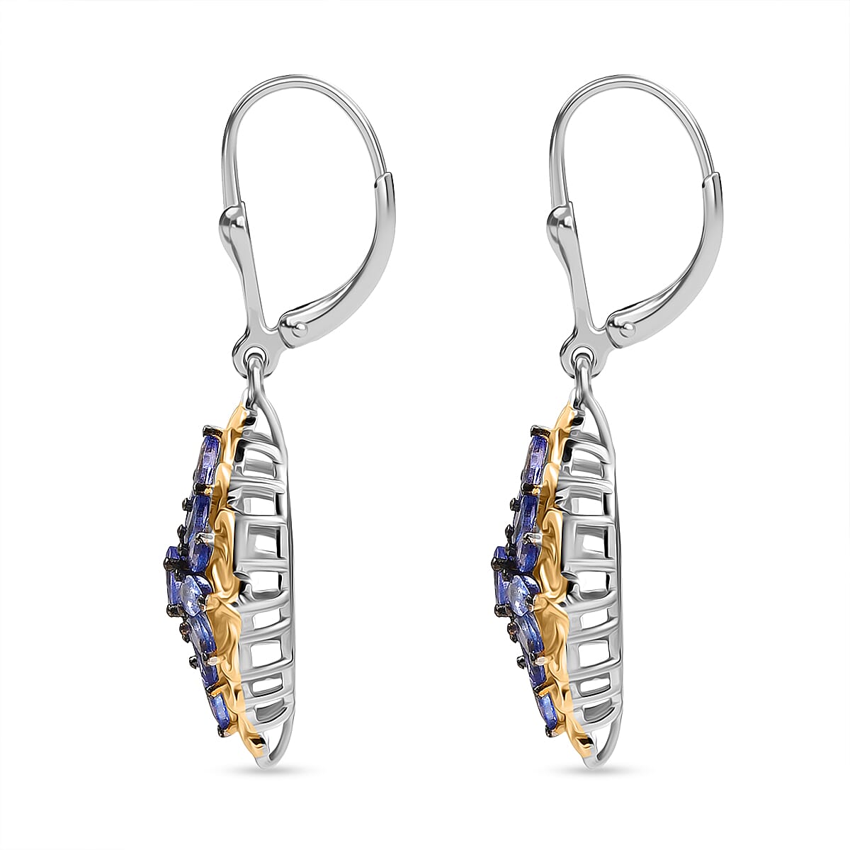 D'Joy Premium Tanzanite 2.70 ctw Cluster Earrings in 18K Vermeil YG and Rhodium Over Sterling Silver image number 3