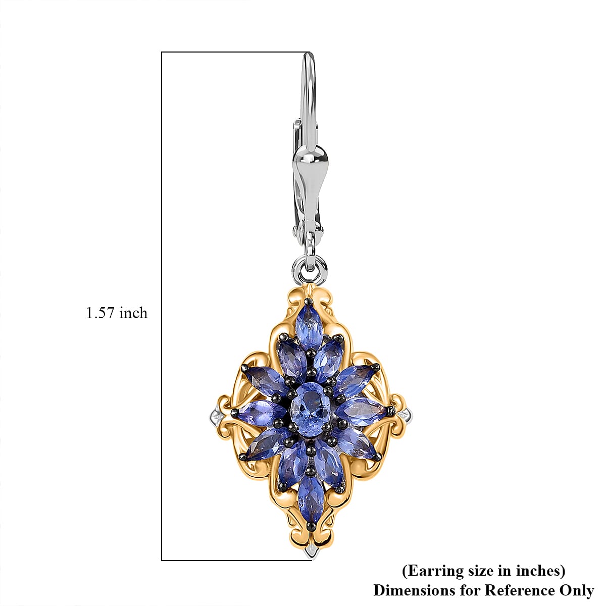 D'Joy Premium Tanzanite 2.70 ctw Cluster Earrings in 18K Vermeil YG and Rhodium Over Sterling Silver image number 5