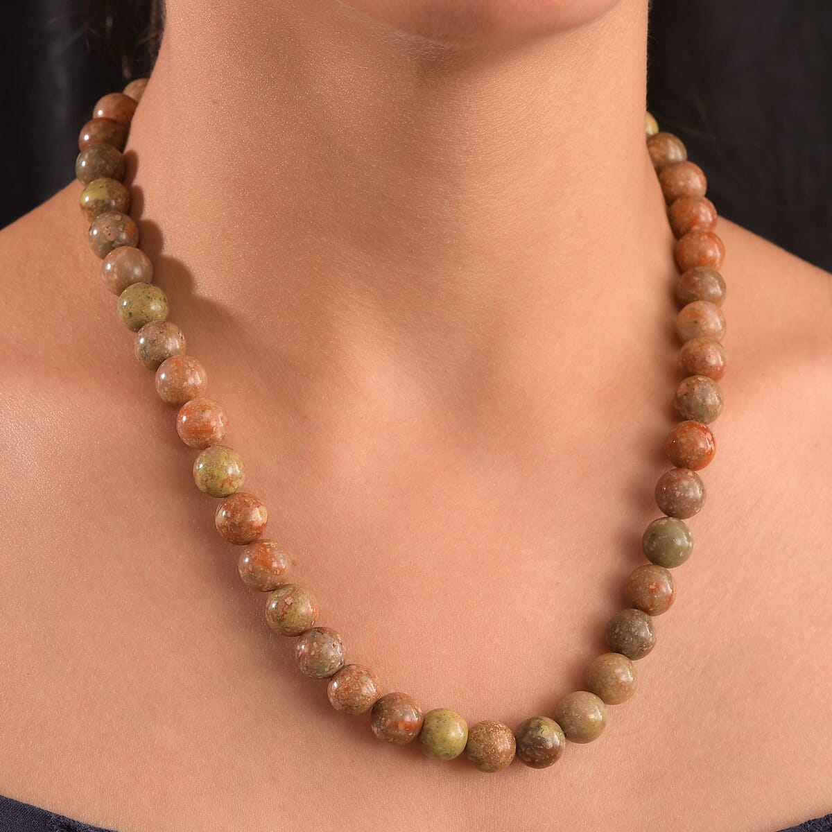 Unakite 300.00 ctw Beaded Necklace in Platinum Bond 18 Inches image number 2