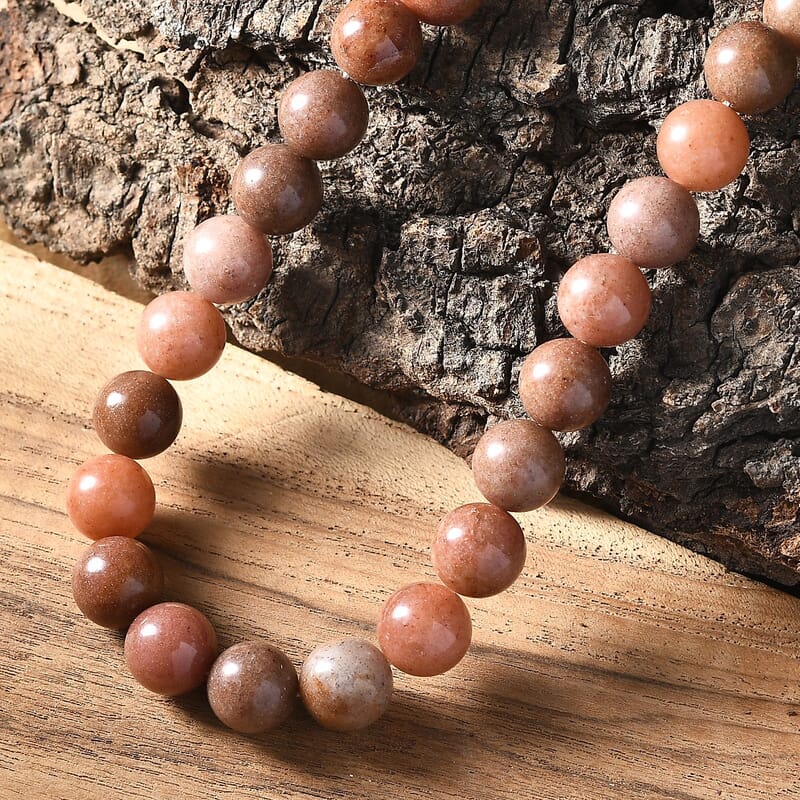 Peach Sunstone 300.00 ctw Beaded Necklace in Platinum Bond 18 Inches