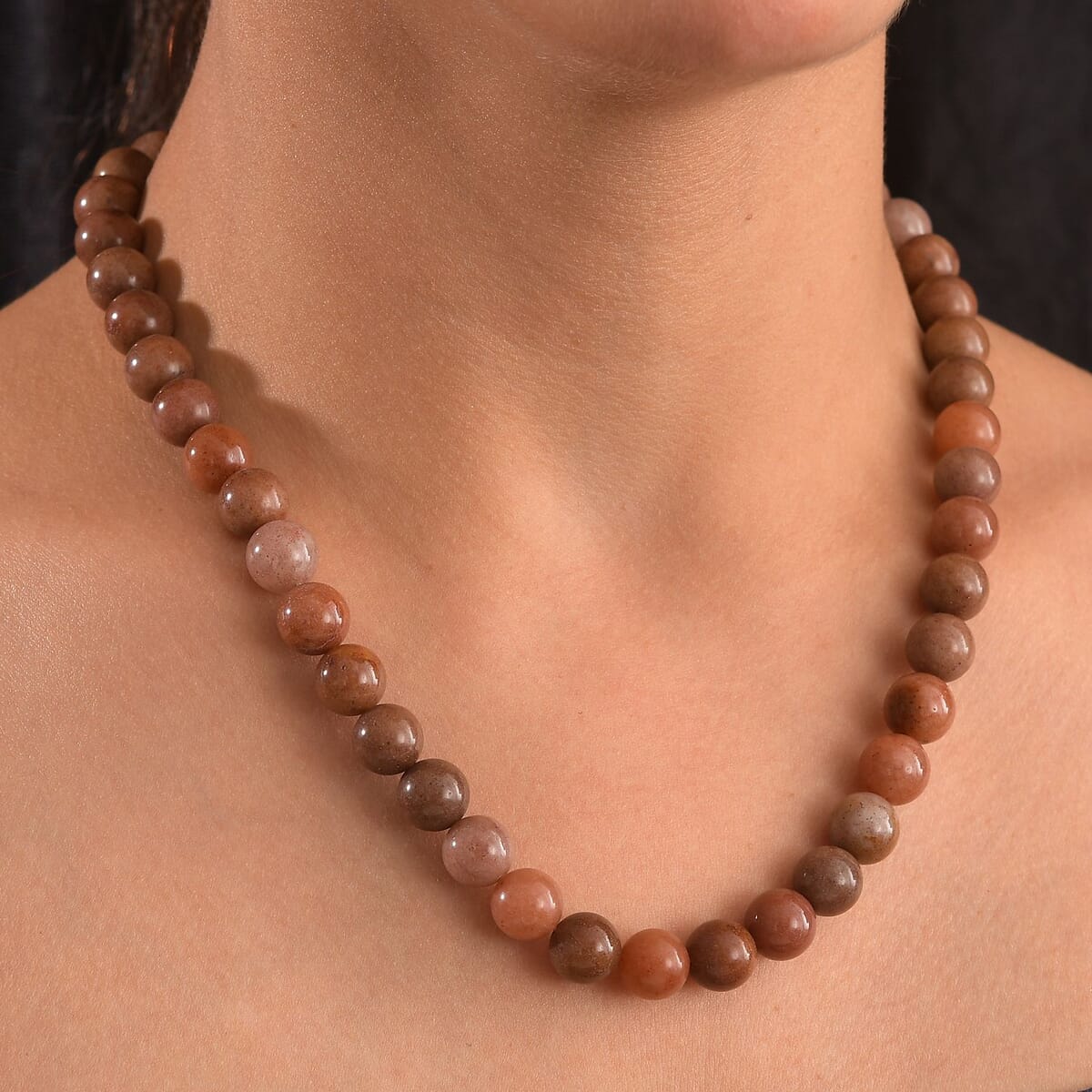 Peach Sunstone 300.00 ctw Beaded Necklace in Platinum Bond 18 Inches image number 2