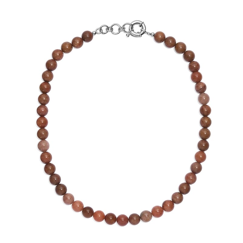Peach Sunstone 300.00 ctw Beaded Necklace in Platinum Bond 18 Inches