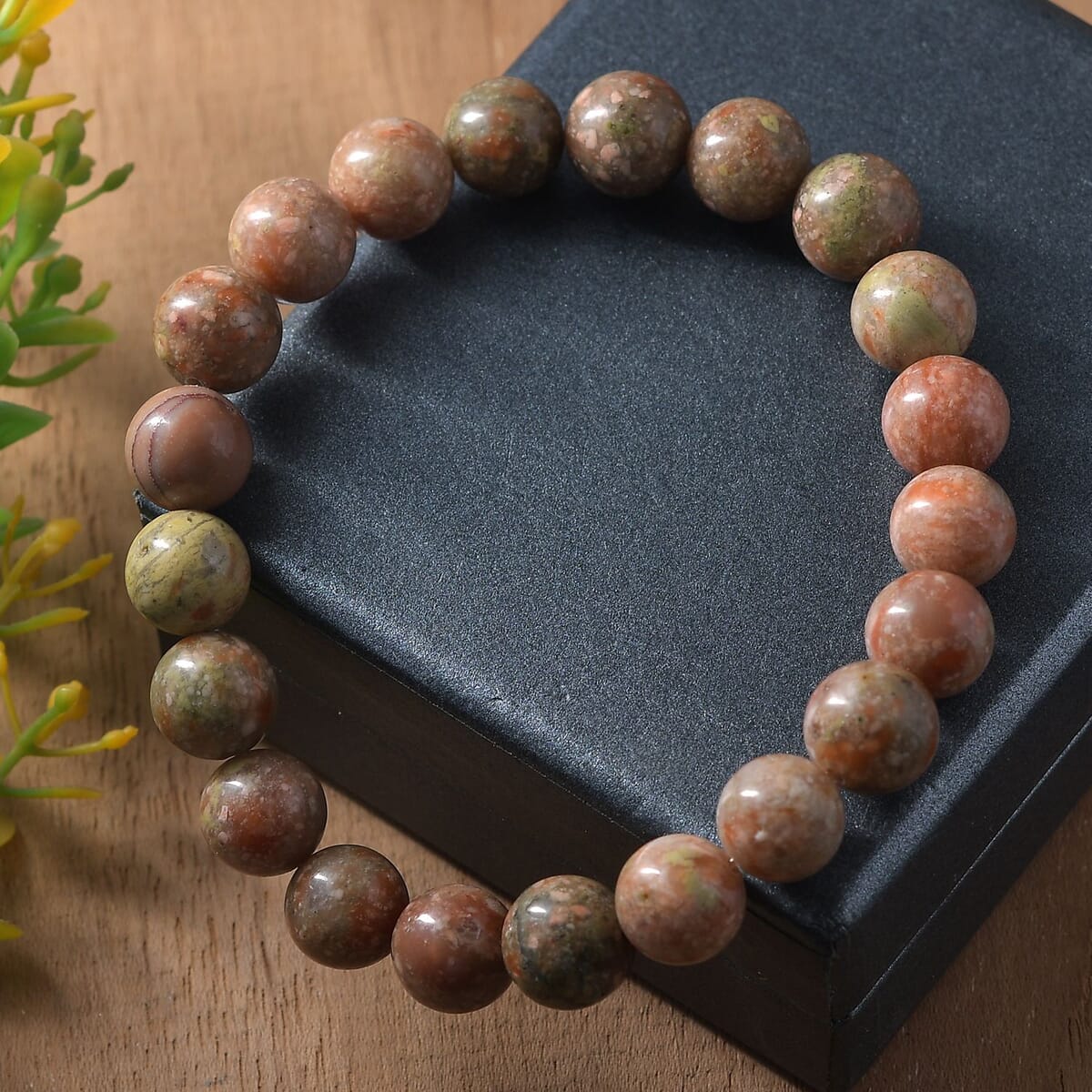 Unakite 150.00 ctw Beaded Stretch Bracelet image number 1