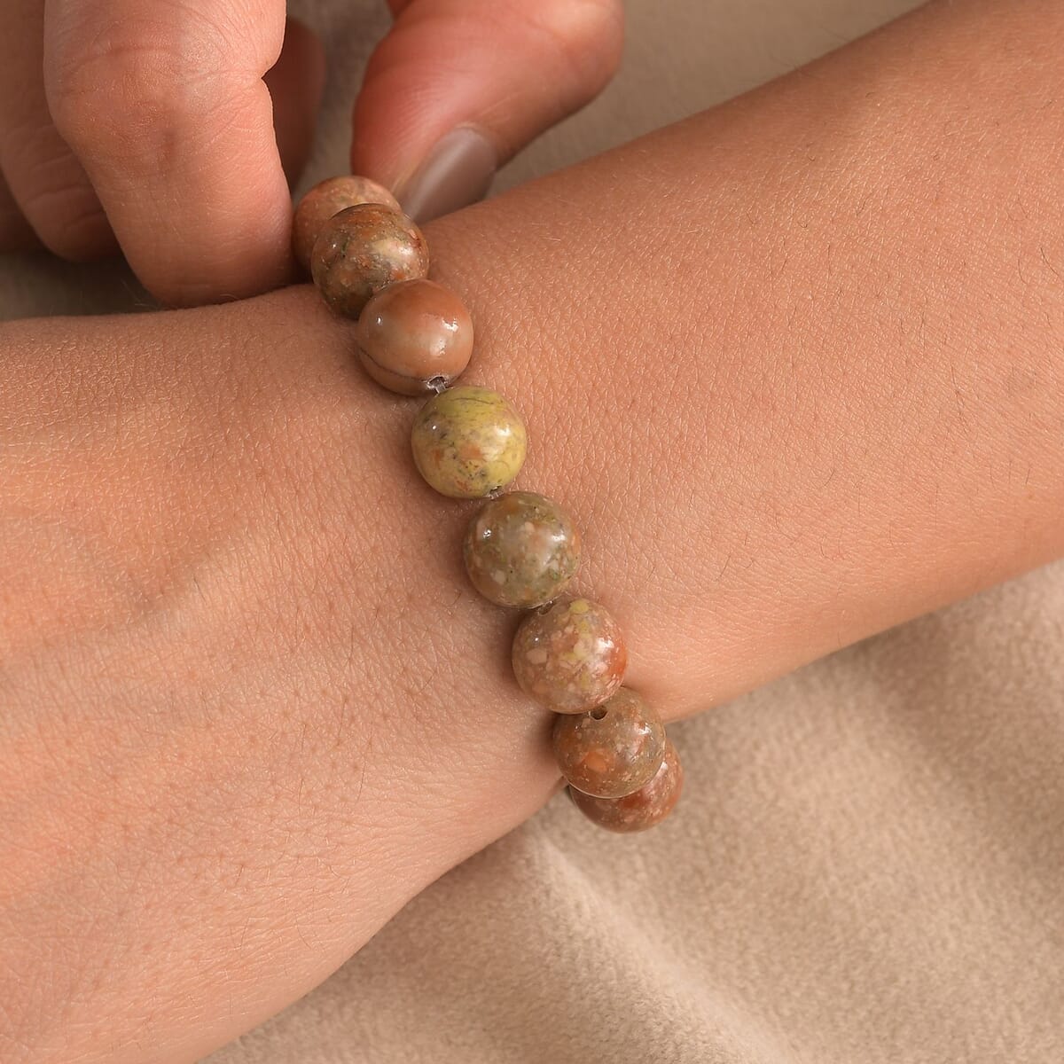 Unakite 150.00 ctw Beaded Stretch Bracelet image number 2