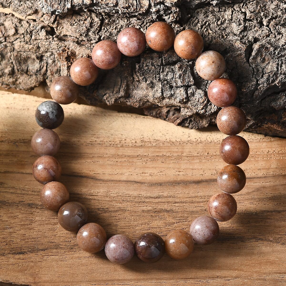 Peach Sunstone 150.00 ctw Beaded Stretch Bracelet image number 1