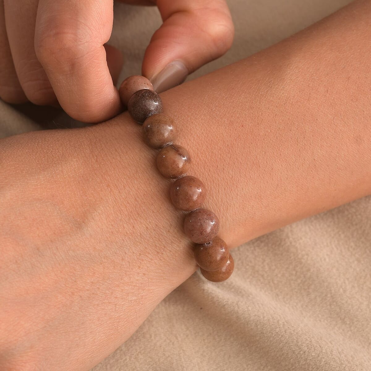 Peach Sunstone 150.00 ctw Beaded Stretch Bracelet image number 2