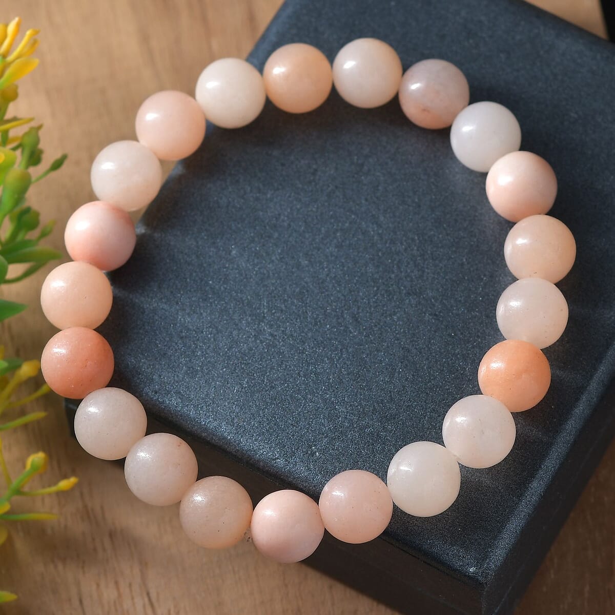 Peach Moonstone 150.00 ctw Beaded Stretch Bracelet image number 1