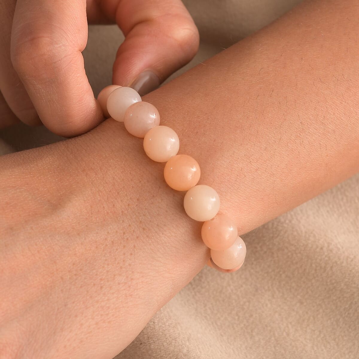 Peach Moonstone 150.00 ctw Beaded Stretch Bracelet image number 2