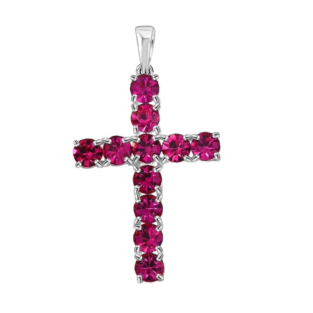 J Francis Embellished with Fuchsia Crystal by Swarovski Cross Pendant in Sterling Silver image number 0
