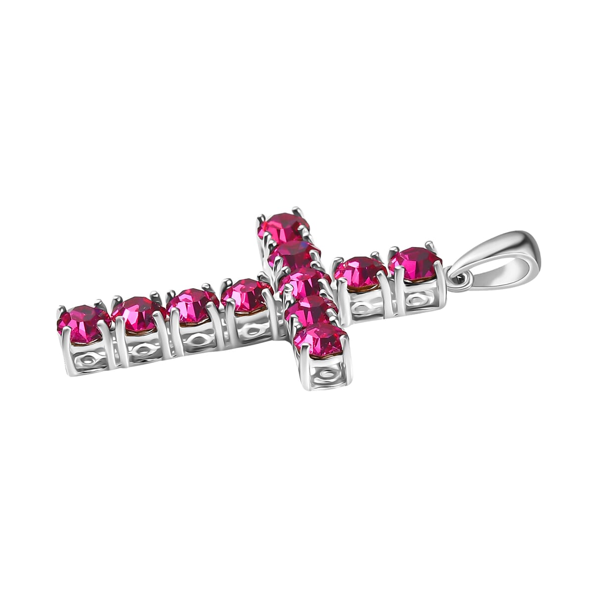 J Francis Embellished with Fuchsia Crystal by Swarovski Cross Pendant in Sterling Silver image number 3