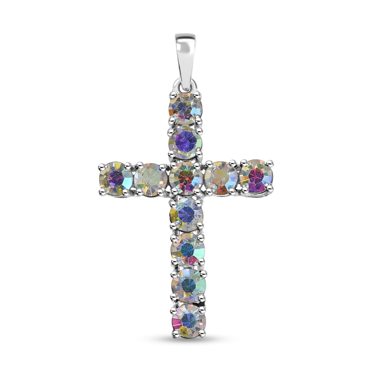 J Francis Embellished with Aurora Borealis Crystal by Swarovski Cross Pendant in Sterling Silver image number 0