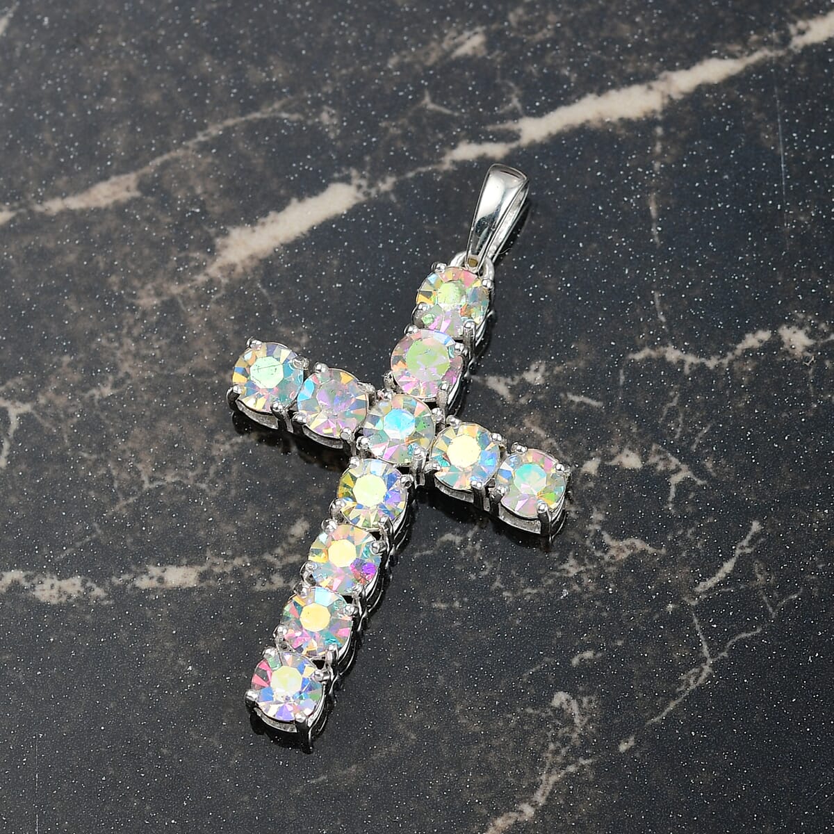 J Francis Embellished with Aurora Borealis Crystal by Swarovski Cross Pendant in Sterling Silver image number 1