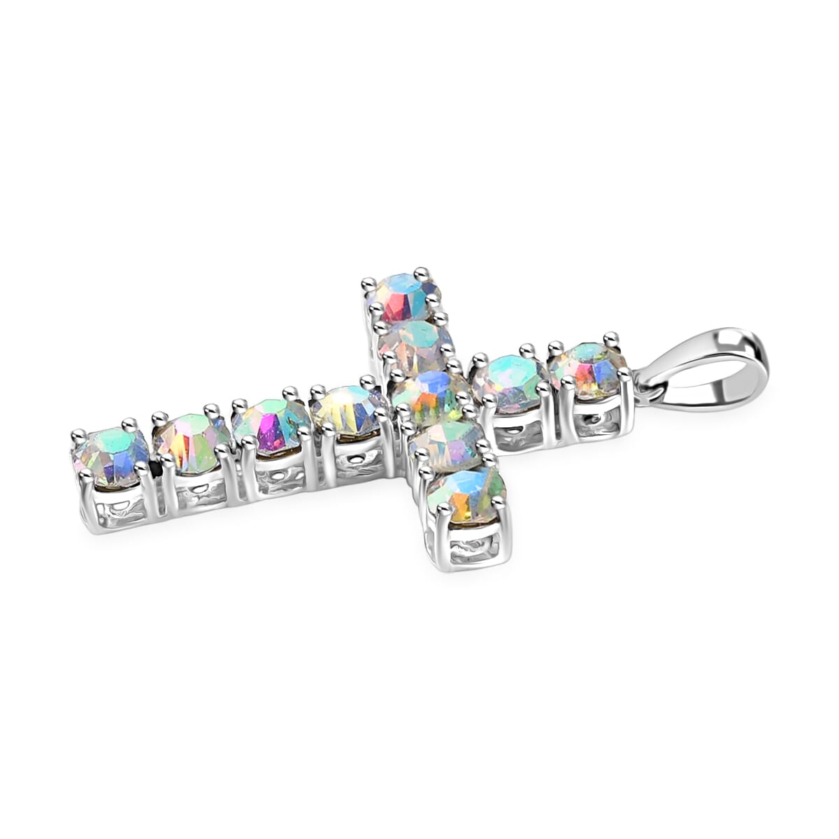 J Francis Embellished with Aurora Borealis Crystal by Swarovski Cross Pendant in Sterling Silver image number 3