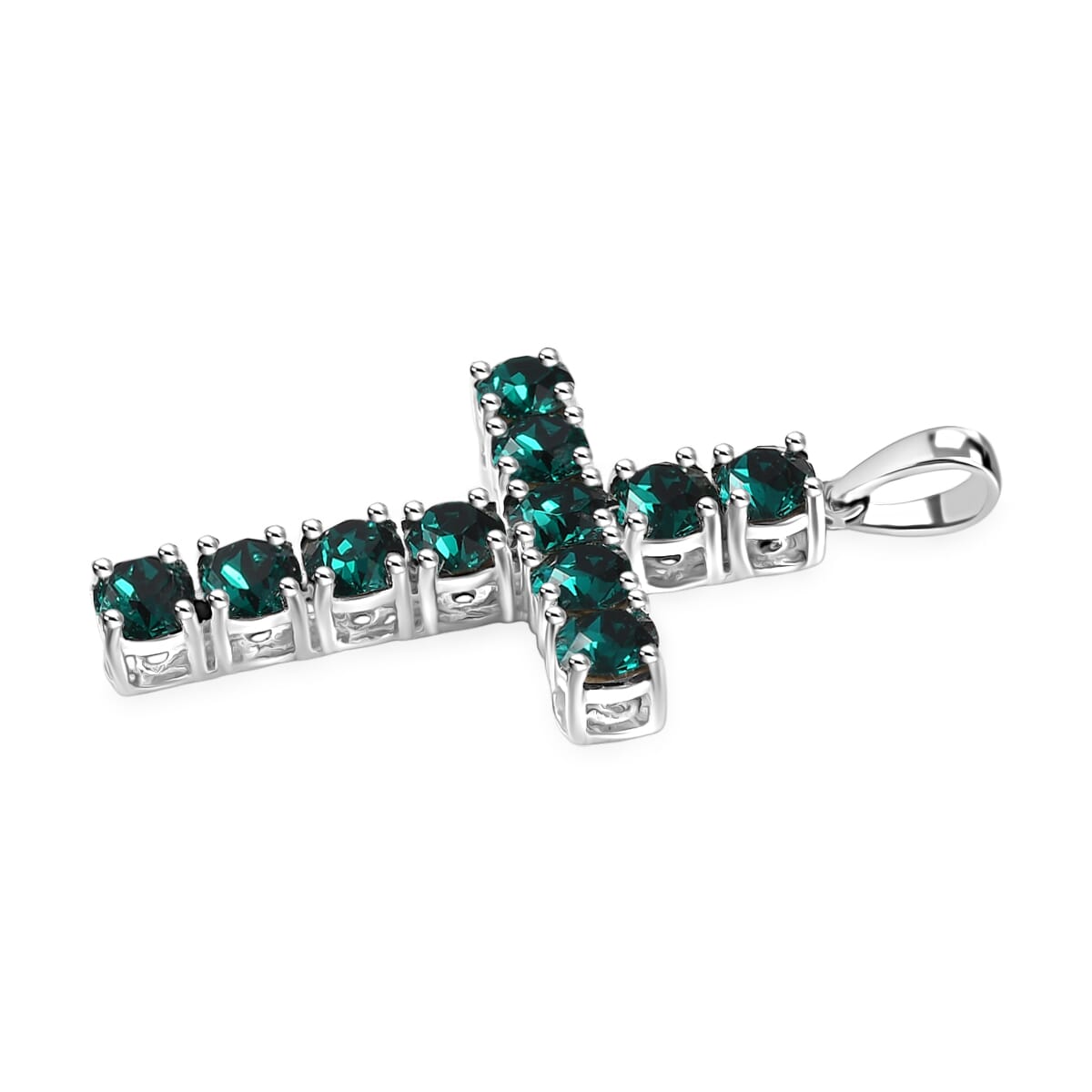 J Francis Embellished with Emerald Color Crystal by Swarovski Cross Pendant in Sterling Silver image number 3