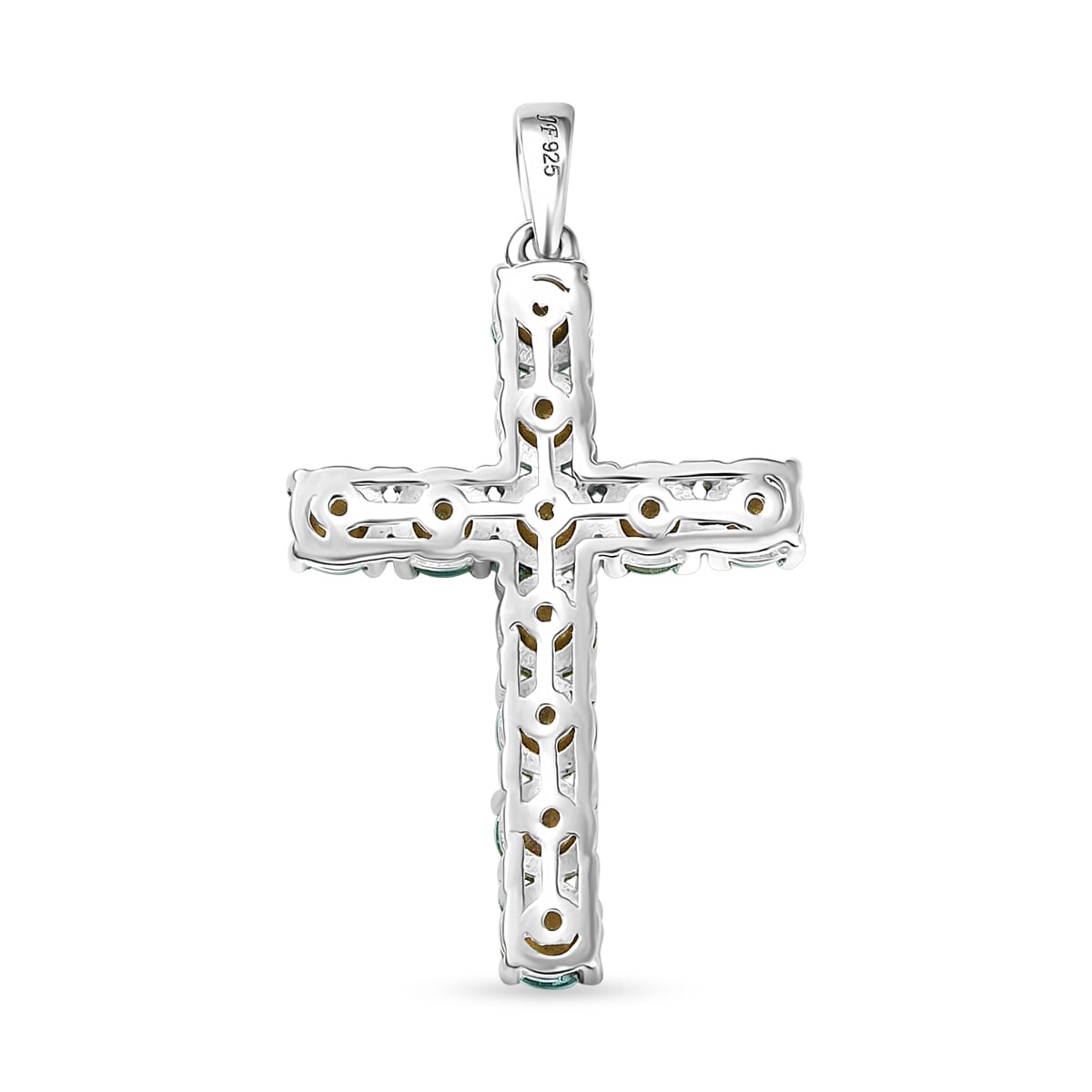 J Francis Embellished with Emerald Color Crystal by Swarovski Cross Pendant in Sterling Silver image number 4