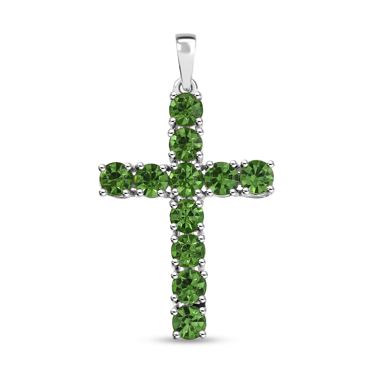 J Francis Embellished with Peridot Color Crystal by Swarovski Cross Pendant in Sterling Silver image number 0