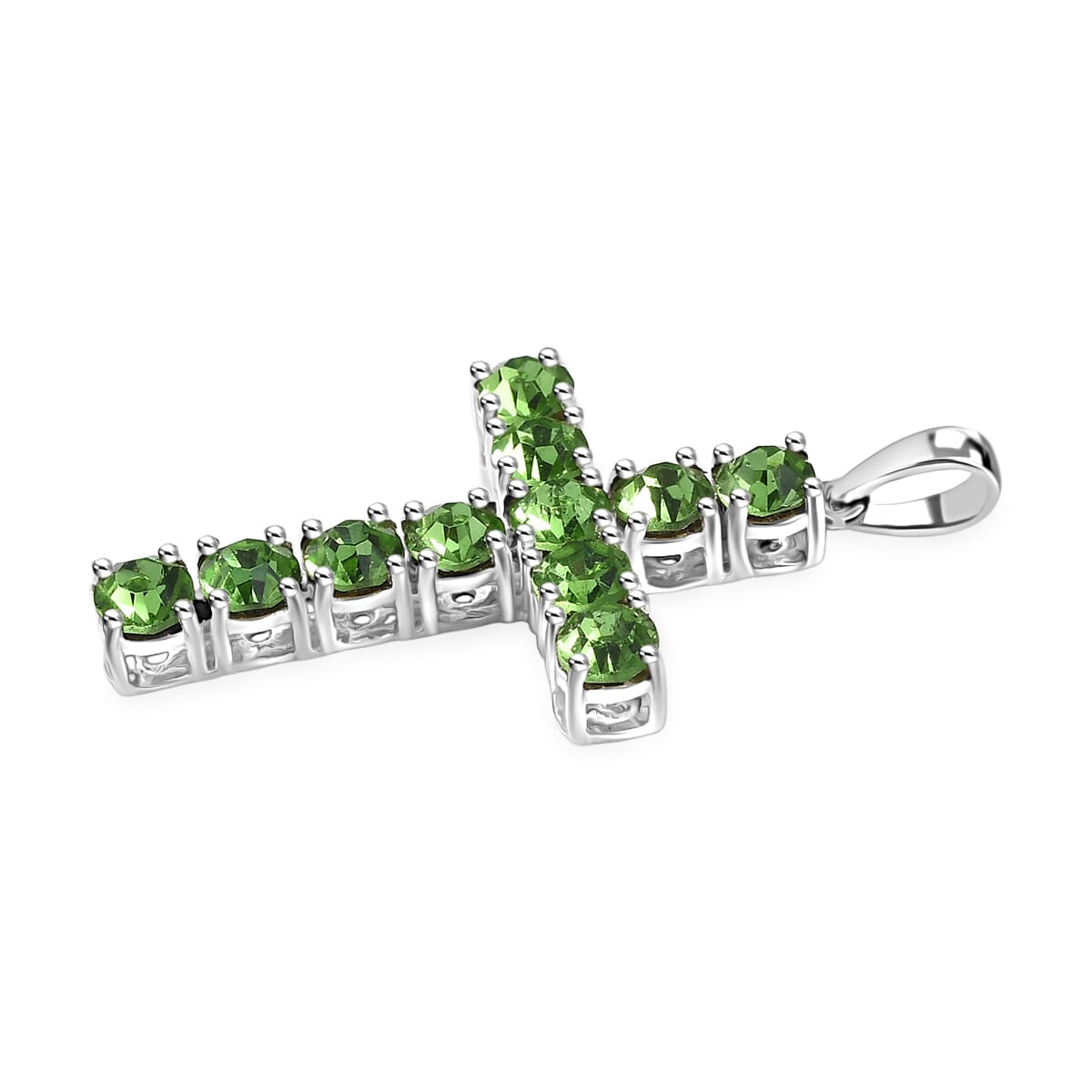 J Francis Embellished with Peridot Color Crystal by Swarovski Cross Pendant in Sterling Silver image number 3