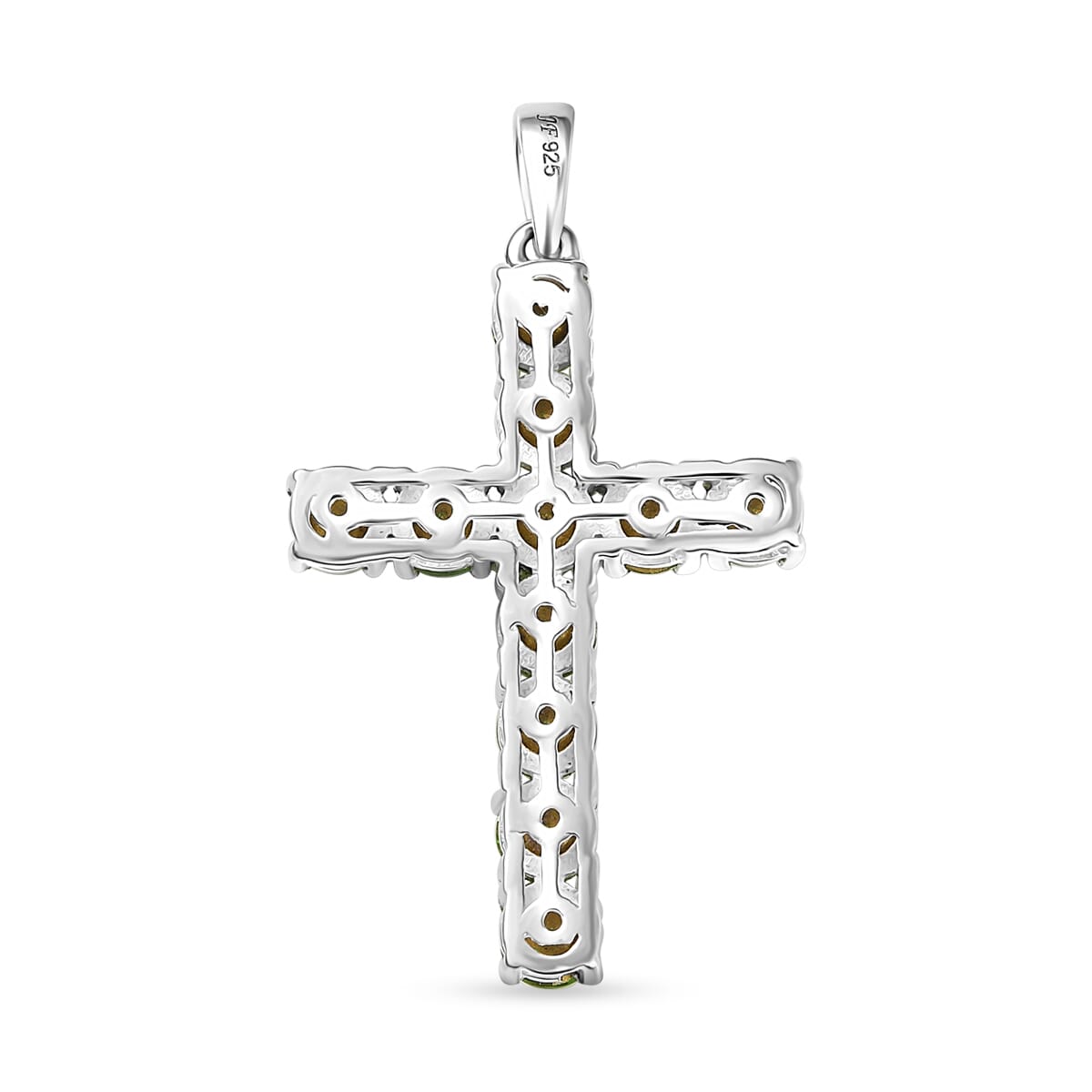 J Francis Embellished with Peridot Color Crystal by Swarovski Cross Pendant in Sterling Silver image number 4