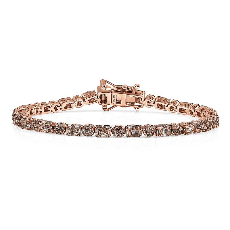 D'Joy Natural Champagne Diamo 2.50 ctw Art Deco Bracelet in 18K Vermeil Rose Gold Over Sterling Si (7.25 In)