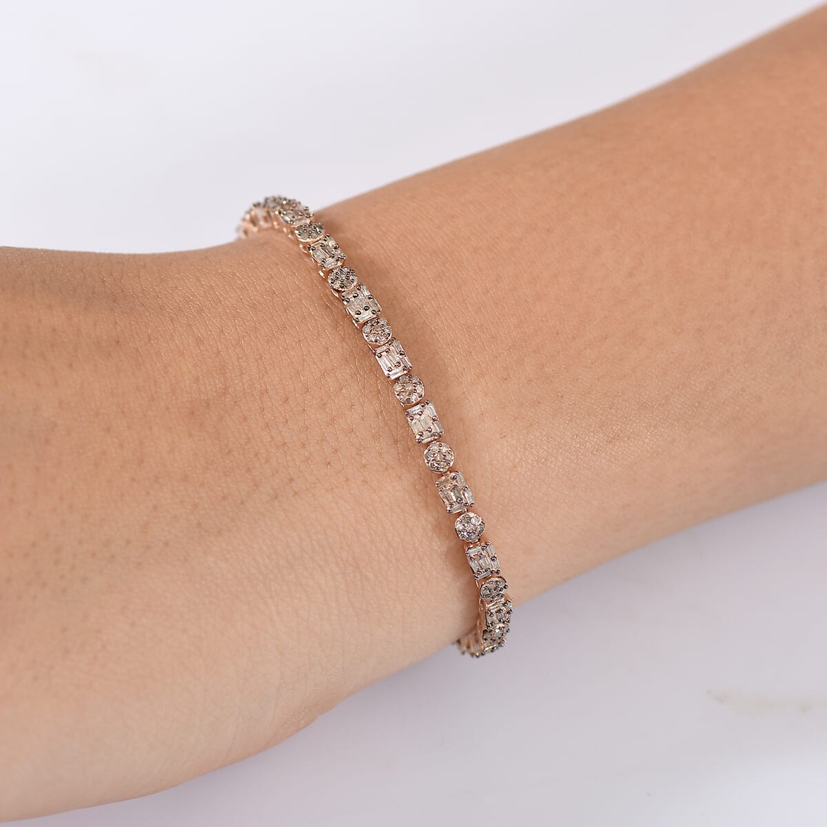 D'Joy Natural Champagne Diamond 2.50 ctw Art Deco Bracelet in 18K Vermeil Rose Gold Over Sterling Sil (7.25 In)  image number 2