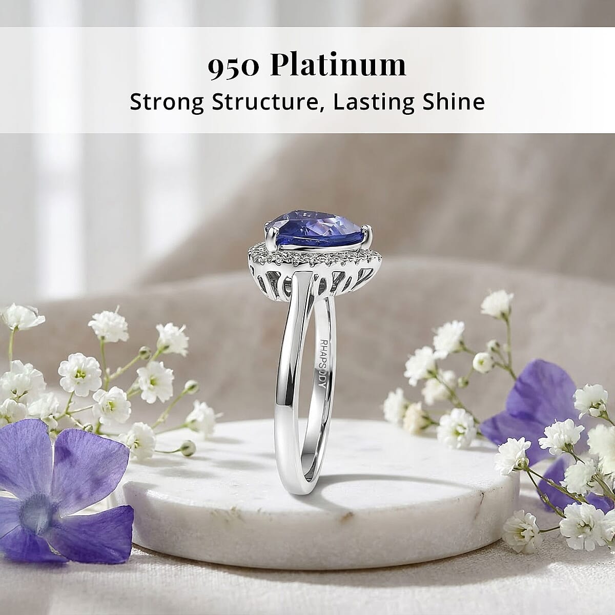 Certified & Appraised Rhapsody AAAA Tanzanite and Diamond E-F VS 4.03 ctw Ring in 950 Platinum (Size 6.0) image number 3